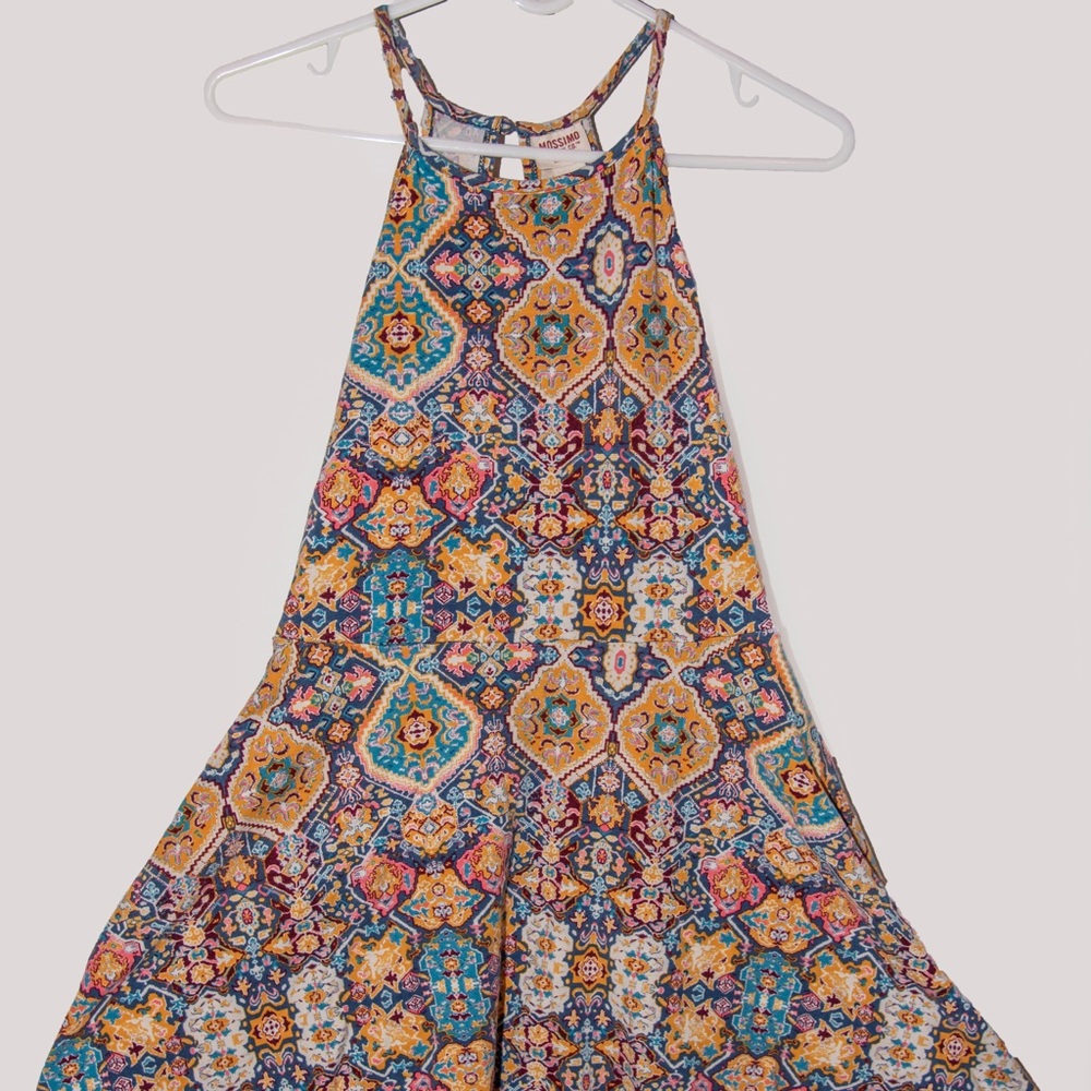 High neck printed fit n flare dress